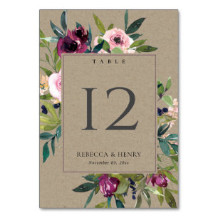 KRAFT BRIGHT BLUSH BURGUNDY FLORAL BUNCH WEDDING TABLE NUMBER