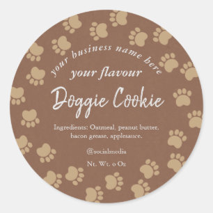 kraft brown paper dog paw path doggie cookie clas classic round sticker