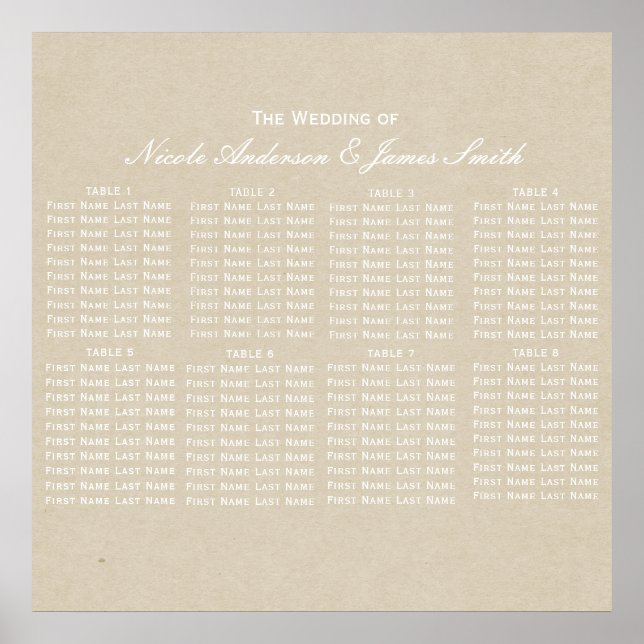 Kraft Brown Rustic Modern Wedding Seating Chart (Front)