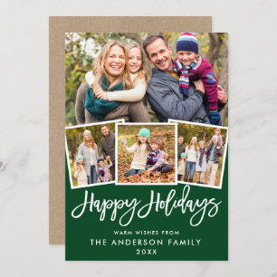 Kraft Brush Script 4 Photo Green Holiday Card