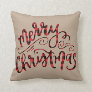 Kraft Buffalo Plaid Merry Christmas Pillow