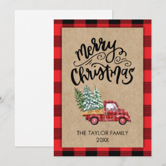 Kraft Buffalo Plaid Script Christmas Holiday Card