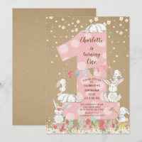 Kraft Bunny Big One Girls Birthday Invitation
