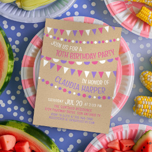 Kraft Bunting Girls' Birthday Invitation