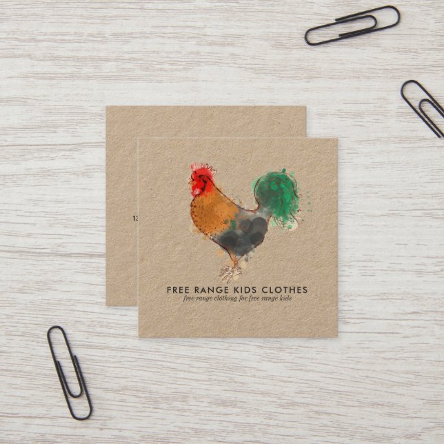 Kraft Business Card | Rooster Illustration (Front/Back In Situ)
