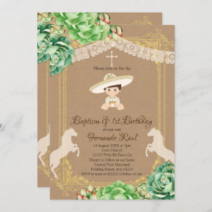 Kraft Cactus Fiesta Baptism and First Birthday Boy Invitation