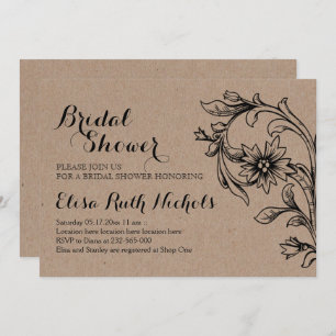 Kraft  cardboard floral wedding bridal shower invitation