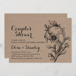 Kraft cardboard floral wedding couples shower invitation