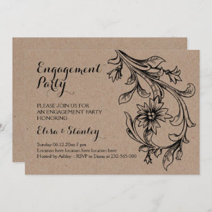 Kraft cardboard floral wedding engagement party invitation