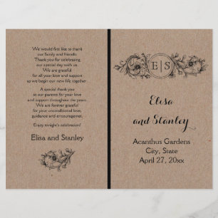 Kraft cardboard vintage floral frame with initials