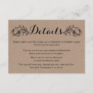 Kraft cardboard vintage floral wedding enclosure card