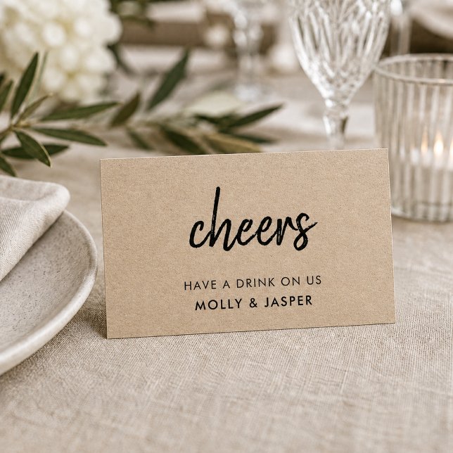Kraft Cheers | Rustic Wedding Drink Voucher Card (Creator Uploaded)