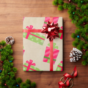 Kraft Christmas Presents Green Red Gifts Holiday Wrapping Paper