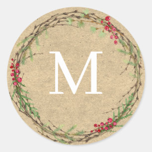 Kraft Christmas Wreath Monogram Seal