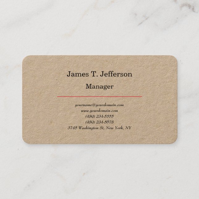 Kraft classical plain minimalist customisable business card (Front)