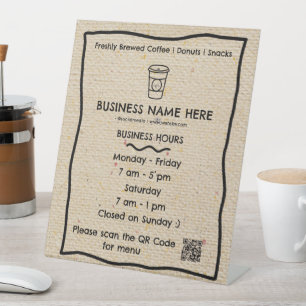 Kraft Coffee Cup Café Opening Hours QR Code Pedestal Sign