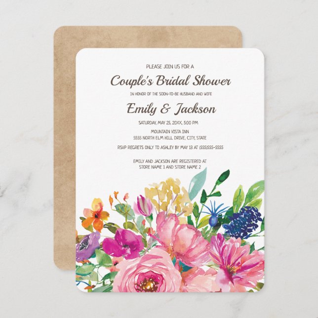 Kraft Colourful Floral Couple's Bridal Shower Invitation (Front/Back)