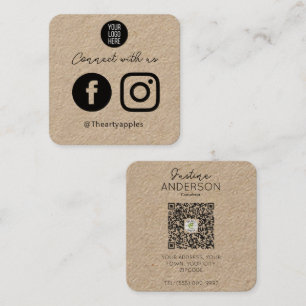 Kraft Connect with Us Social Media QR Code Square Business Card