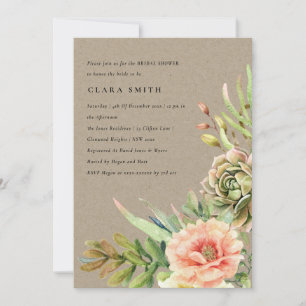KRAFT DESERT SUCCULENT CACTI FOLIAGE BRIDAL SHOWER INVITATION