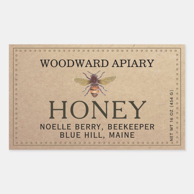 Kraft Double Border Honey Label with Honeybee (Front)