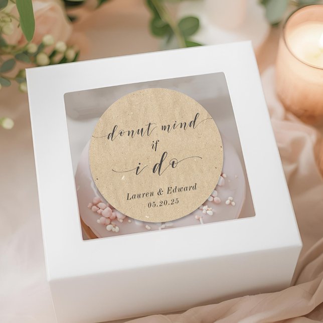 Kraft Doughnut Mind If I Do Wedding Doughnut Favou Classic Round Sticker (Creator Uploaded)