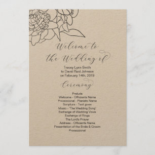 Kraft Drawn Floral Wedding Program 2 sided