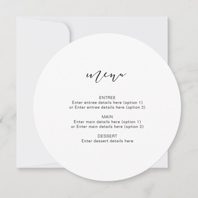 Kraft Elegant Calligraphy Round Menu Wedding (Front)