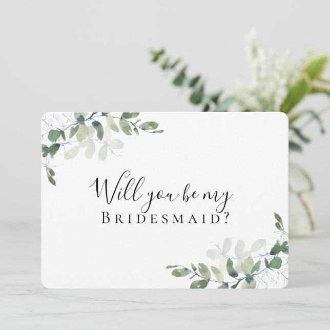 Kraft Eucalyptus Will You be My Bridesmaid? Card (Standing Front)