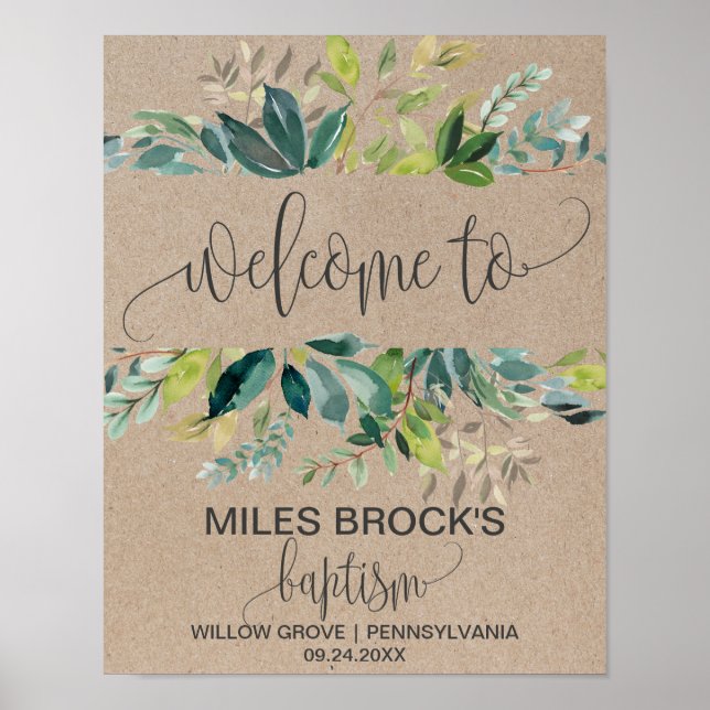 Kraft Foliage Baptism Welcome Poster (Front)