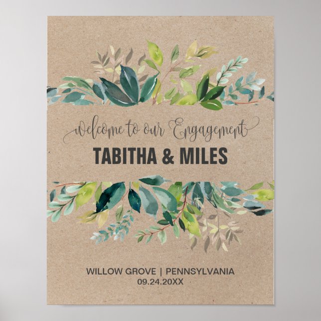 Kraft Foliage Engagement Party Welcome Poster (Front)