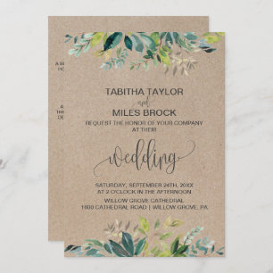 Kraft Foliage Monogram & Details Backing Wedding Invitation