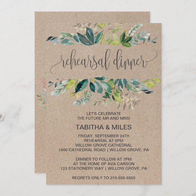 Kraft Foliage Rehearsal Dinner Invitation (Front/Back)
