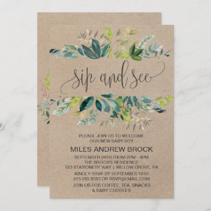 Kraft Foliage Sip and See Invitation