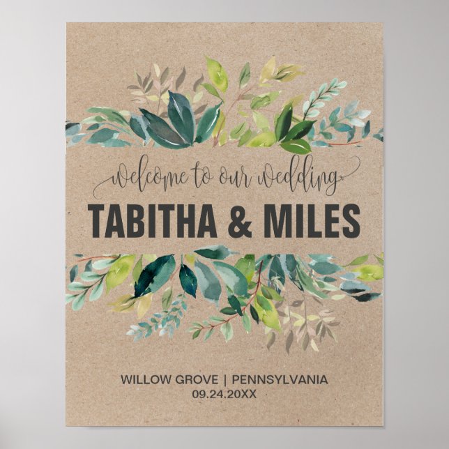 Kraft Foliage Wedding Welcome Poster (Front)