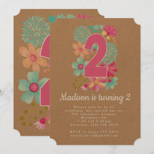 Kraft Girls Floral 2nd Birthday Party Invite