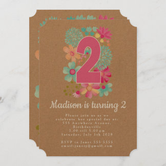 Kraft Girls Floral 2nd Birthday Party Invite