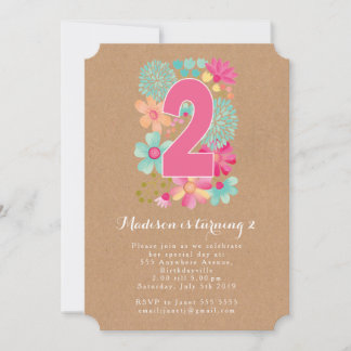 Kraft Girls Floral 2nd Birthday Party Invite