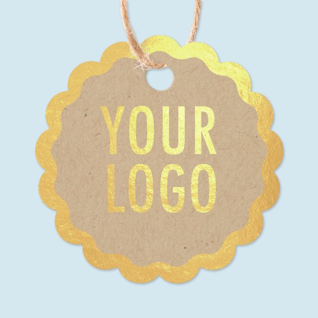 Kraft Gold Foil Hang Tags Custom Logo Scalloped (MISOOK Kraft Round Scalloped Hang Tag with Logo)