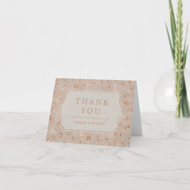 Kraft gold Lace rustic country wedding thank you (Front)