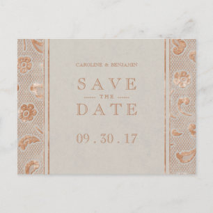 Kraft gold Lace rustic wedding save the date Announcement Postcard