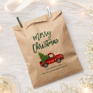 Kraft Green Brush Script Christmas Vintage Truck Favour Bag