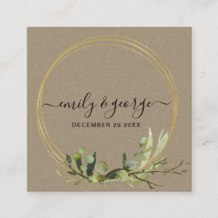 KRAFT GREEN FOLIAGE WATERCOLOR WEDDING WEBSITE SQUARE BUSINESS CARD