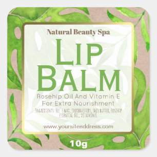 Kraft Green Tropical Leaves Lip Balm Label