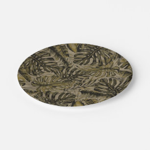 Kraft Green Tropical Palm Leaves Chic Wedding Paper Plate