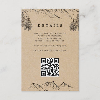 Kraft Hand-drawn Mountains QR Wedding Details Enclosure Card