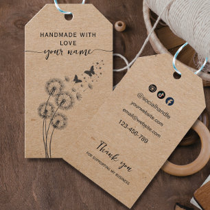Kraft Handmade with love  social media thank you  Gift Tags