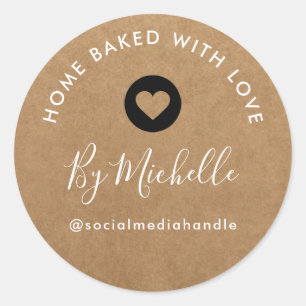 kraft homebaked Heart editable  Classic Round Sticker