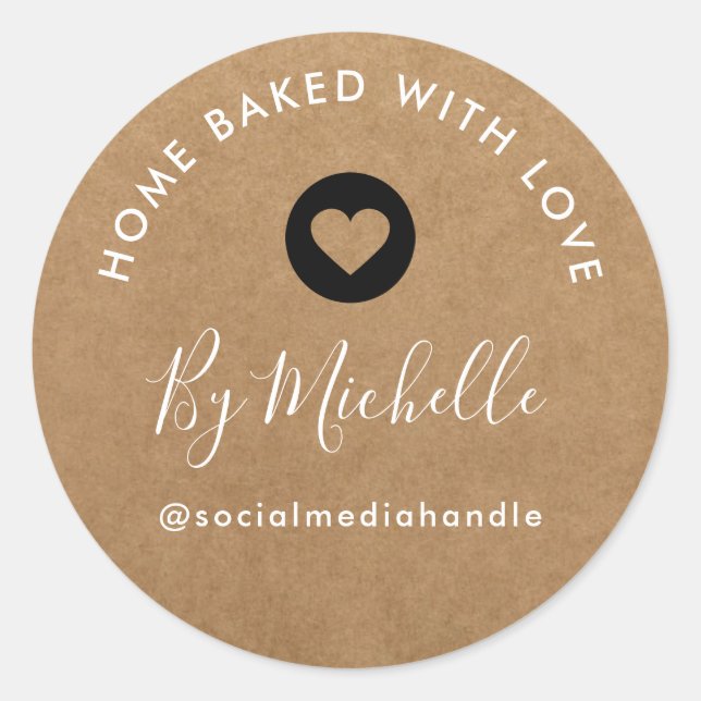 kraft homebaked Heart editable  Classic Round Sticker (Front)