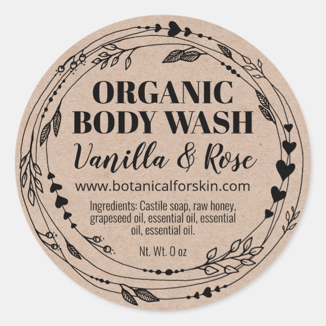 Kraft Homemade Organic Body Wash Labels (Front)