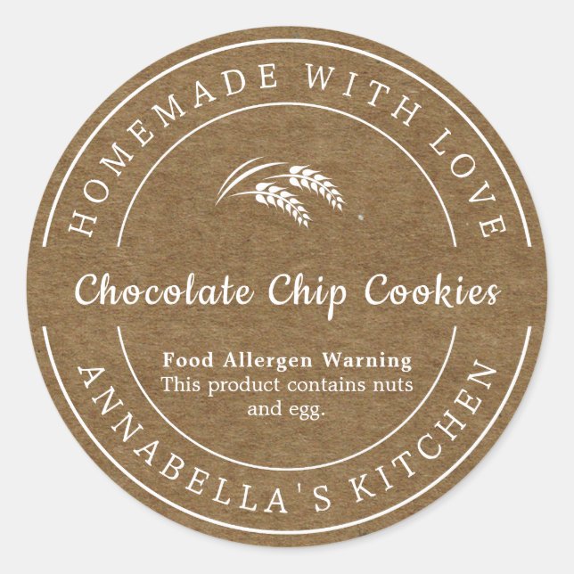 Kraft Homemade with Love Food Allergen Warning Classic Round Sticker (Front)